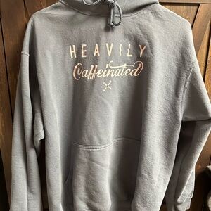 Blue Hoodie with Pink 'Heavily Caffeinated' Print
